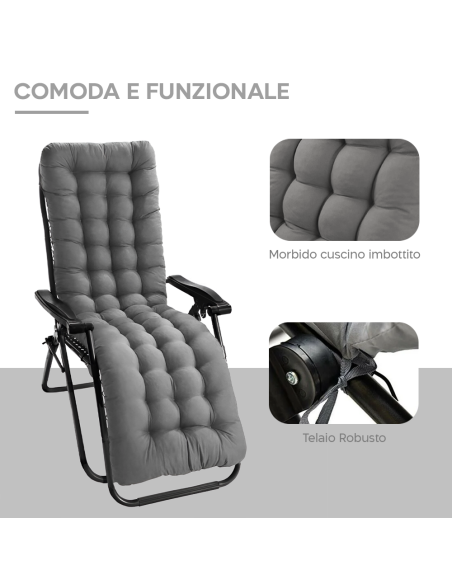 Sedia Sdraio Pieghevole con Cuscino Gravità Zero Poltrona Schienale Reclinabile