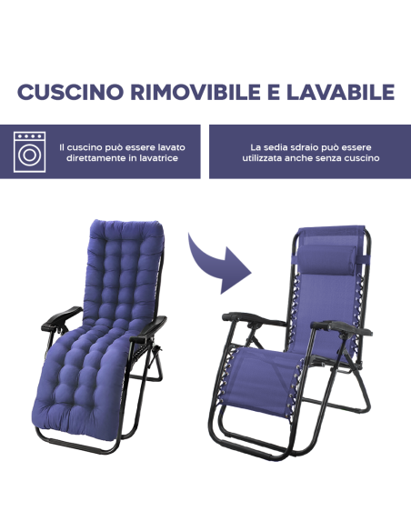 2pz Sedia Sdraio Pieghevole Cuscino Gravità Zero Poltrona Schienale Reclinabile