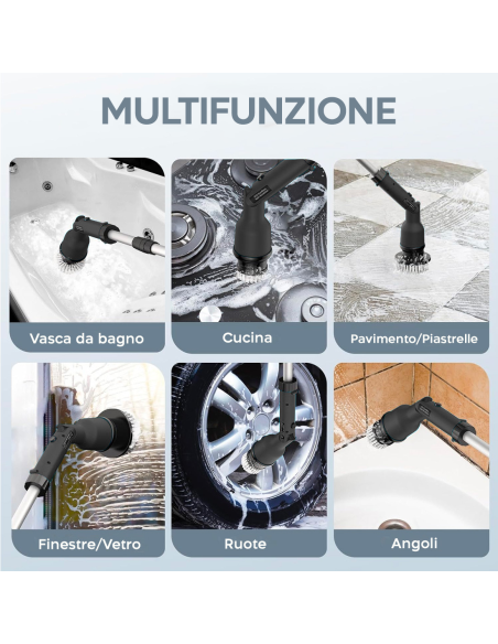 Spazzola Rotante Elettrica Batteria 26V Senza Fili Pulizia Piastrelle 4 Testine