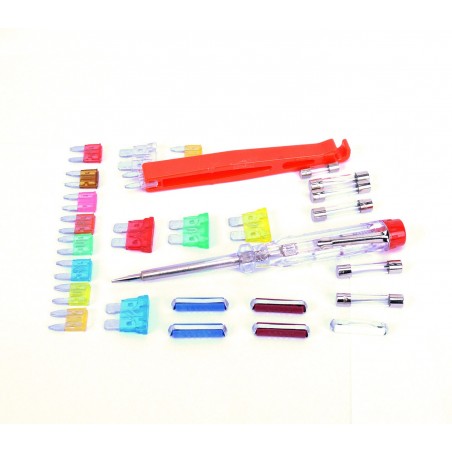 09050 Set fusibili per dispositivi elettrici con cacciavite ed estrattore 28 pz