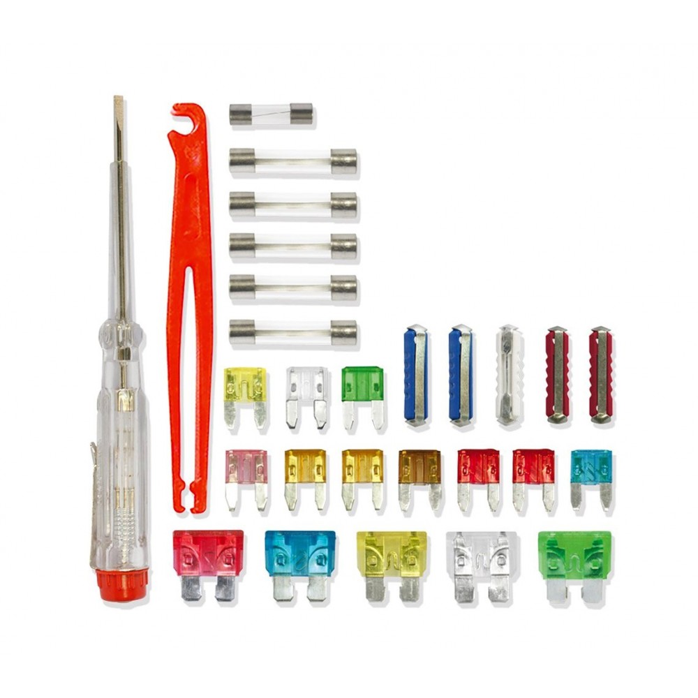09050 Set fusibili per dispositivi elettrici con cacciavite ed estrattore 28 pz