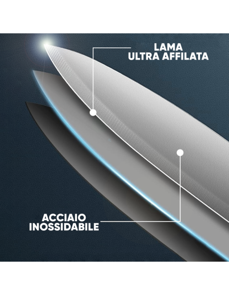 Set 9 Coltelli da Cucina con Custodia Professionali in Acciaio Inox Multiuso