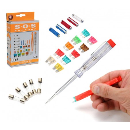 09050 Set fusibili per dispositivi elettrici con cacciavite ed estrattore 28 pz