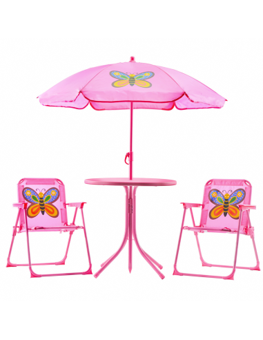 Image of Set Giardino Bambina 4pz Tavolo e Sedie con Ombrellone Rosa Regolabile 3-6 Anni