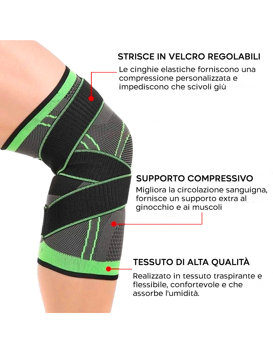 Ginocchiera Sportiva Vilico Con Molle Laterali E Doppio Bendaggio - Taglia L, Per Corsa, Basket E Fitness