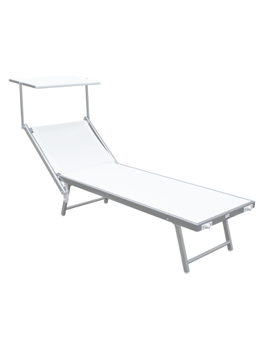 Lettino Prendisole LUXURIOUS Parasole Alluminio Schienale Reclinabile 180X60X40 Bianco