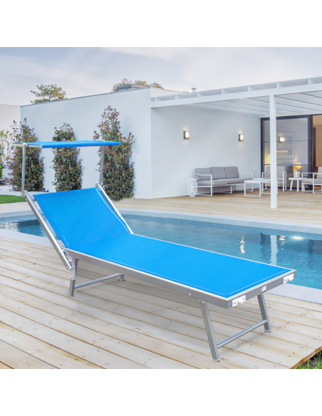 Lettino Prendisole LUXURIOUS Parasole Alluminio Schienale Reclinabile 180X60X40