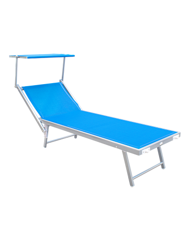 Lettino Prendisole LUXURIOUS Parasole Alluminio Schienale Reclinabile 180X60X40 Blu