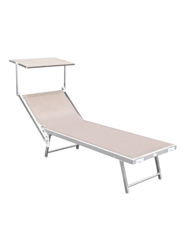 Lettino Prendisole LUXURIOUS Parasole Alluminio Schienale Reclinabile 180X60X40 Tortora