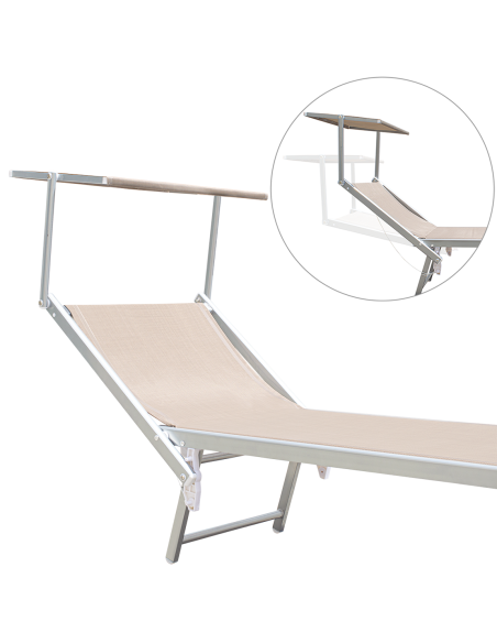 2pz Lettino Prendisole Mare LUXURIOUS Parasole Alluminio Reclinabile 180X60X40