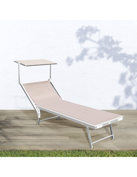 2pz Lettino Prendisole Mare LUXURIOUS Parasole Alluminio Reclinabile 180X60X40