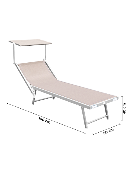 2pz Lettino Prendisole Mare LUXURIOUS Parasole Alluminio Reclinabile 180X60X40
