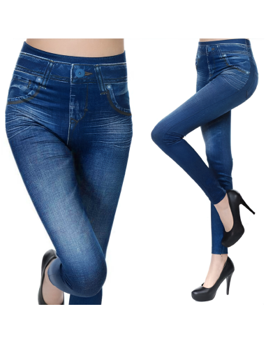 Image of Leggings Donna Effetto Jeans Elasticizzato GIADA Modellante Jeggings Slim Fit Blu