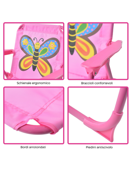 Set Giardino Bambina 4pz Tavolo e Sedie con Ombrellone Rosa Regolabile 3-6 Anni