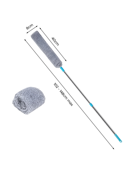Spolverino Telescopico Estensibile Panno in Microfibra per Polvere e Pavimenti