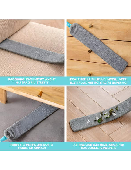 Spolverino Telescopico Estensibile Panno in Microfibra per Polvere e Pavimenti