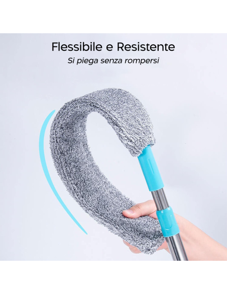 Spolverino Telescopico Estensibile Panno in Microfibra per Polvere e Pavimenti
