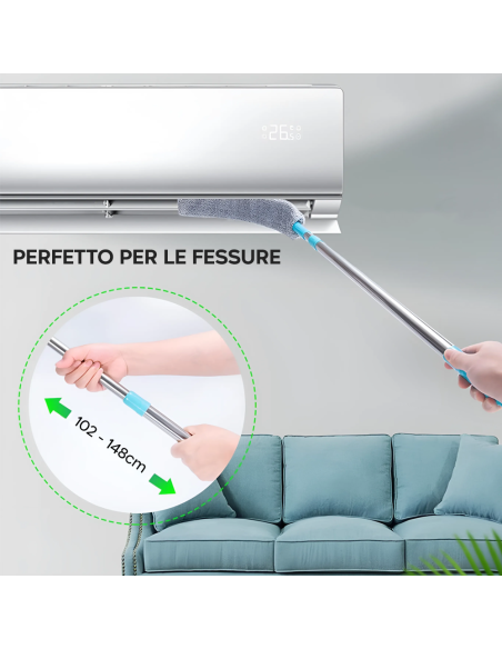 Spolverino Telescopico Estensibile Panno in Microfibra per Polvere e Pavimenti