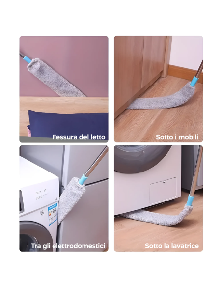 Spolverino Telescopico Estensibile Panno in Microfibra per Polvere e Pavimenti