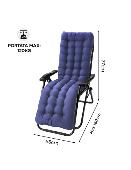 2pz Sedia Sdraio Pieghevole Cuscino Gravità Zero Poltrona Schienale Reclinabile