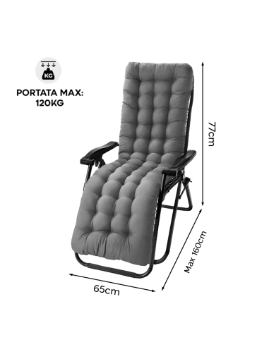 Sedia Sdraio Pieghevole con Cuscino Gravità...