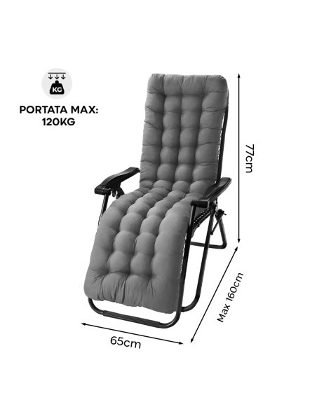 Sedia Sdraio Pieghevole con Cuscino Gravità Zero Poltrona Schienale Reclinabile