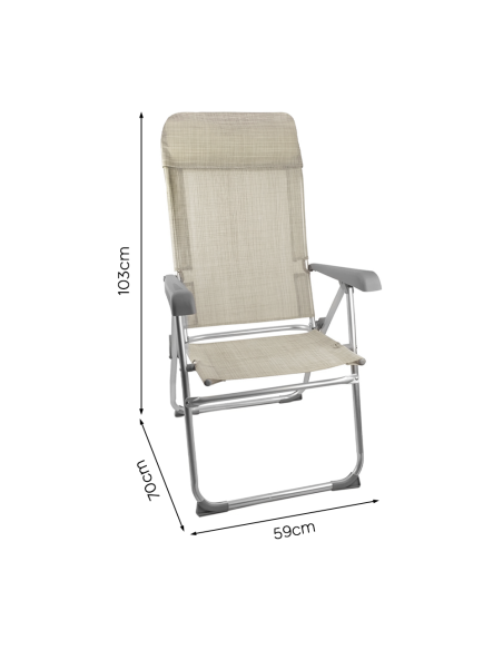 Sedia Sdraio Pieghevole con Braccioli Schienale Reclinabile Alluminio Textilene