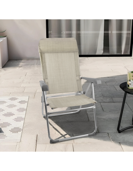 Sedia Sdraio Pieghevole con Braccioli Schienale Reclinabile Alluminio Textilene