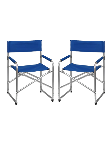 Image of Set 2pz Sedia Regista in Alluminio e Textilene Pieghevole da Campeggio 82x57x55 Blu052