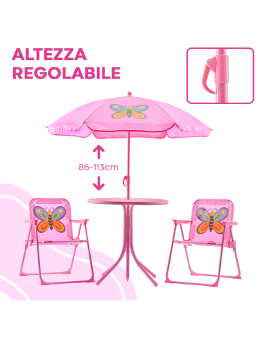 Set Giardino Bambina 4pz Tavolo e Sedie con...