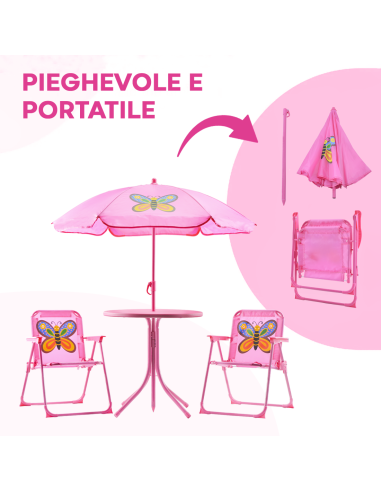 Set Giardino Bambina 4pz Tavolo e Sedie con...