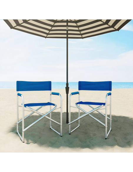 Set 2pz Sedia Regista in Alluminio e Textilene Pieghevole da Campeggio 82x57x55