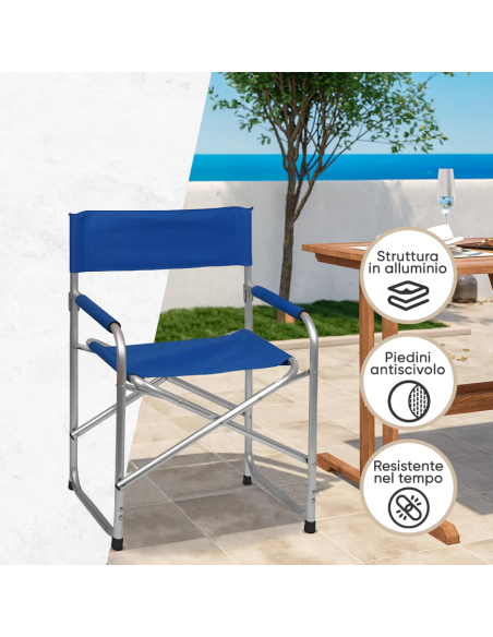 Set 2pz Sedia Regista in Alluminio e Textilene Pieghevole da Campeggio 82x57x55