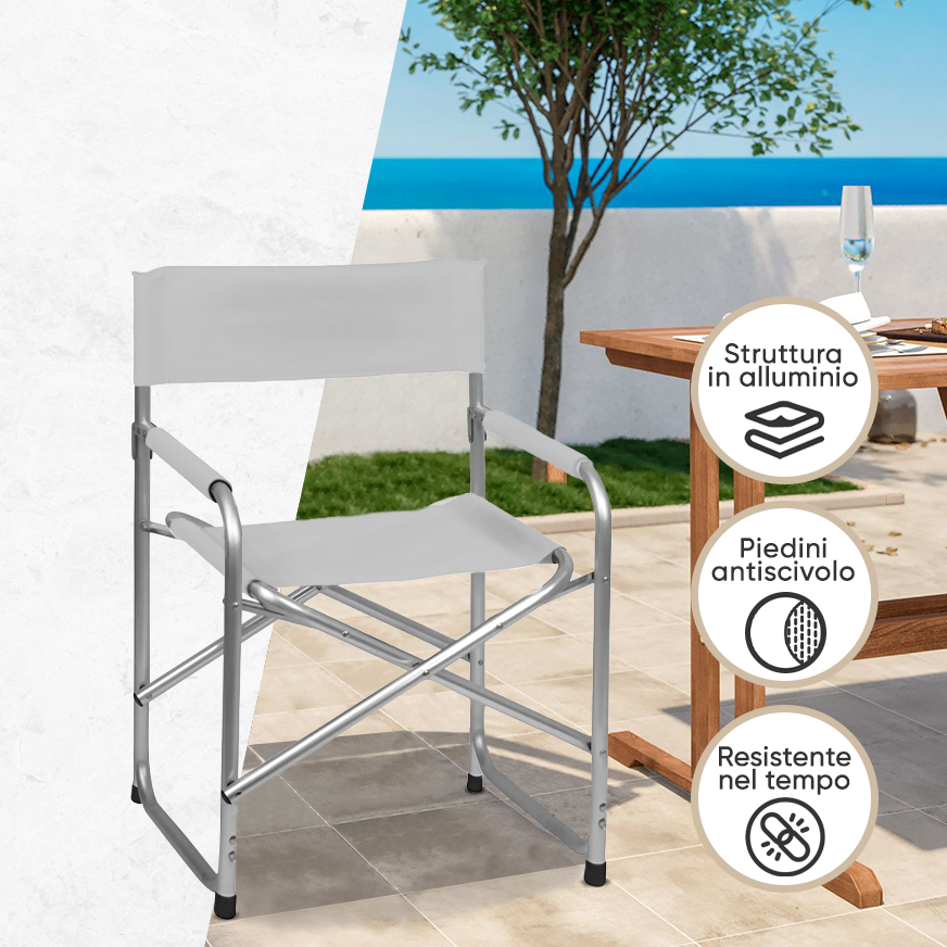 Set 2pz Sedia Regista in Alluminio e Textilene Pieghevole da Campeggio 82x57x55 - Foto 25 di 32