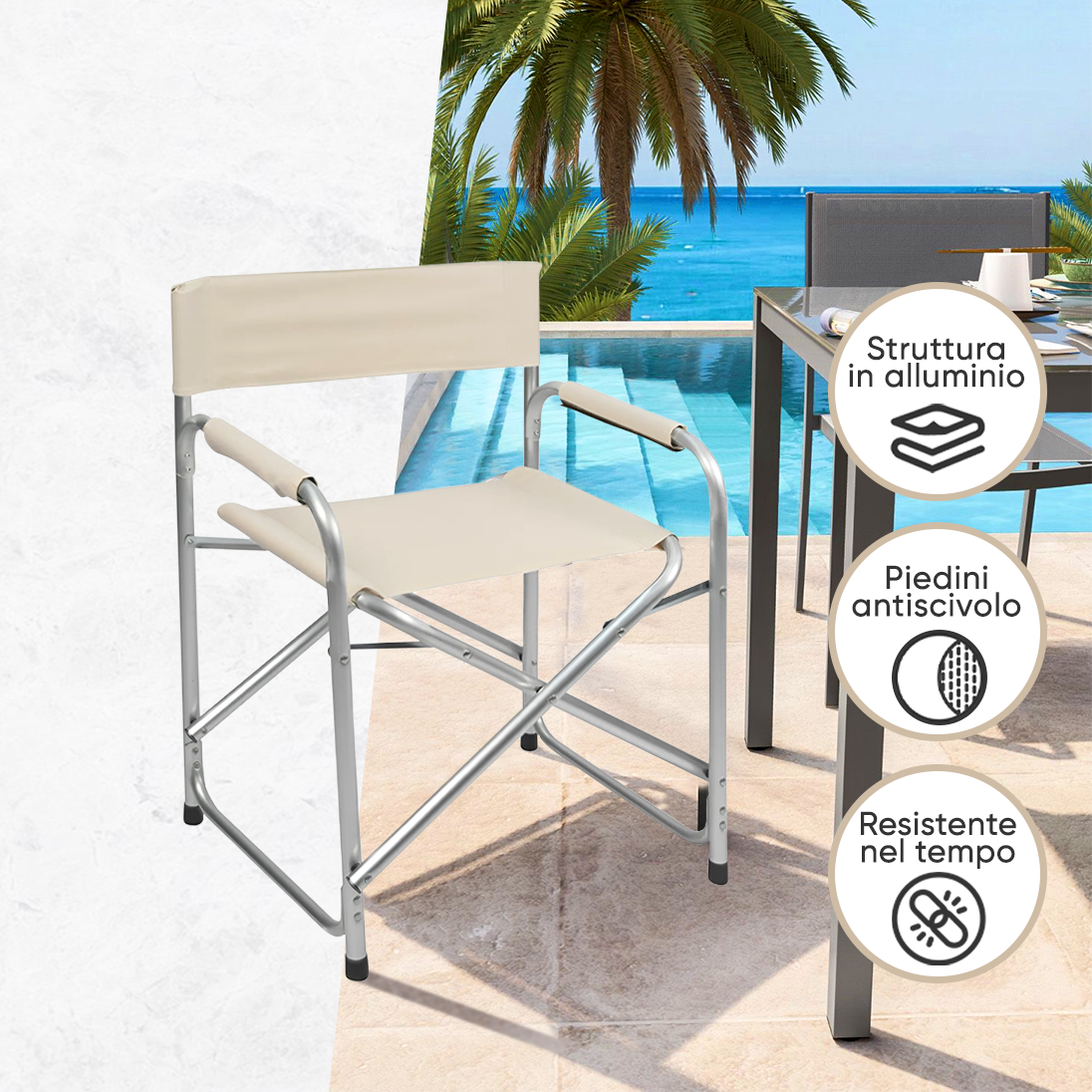 Set 2pz Sedia Regista in Alluminio e Textilene Pieghevole da Campeggio 82x57x55 - Foto 16 di 32