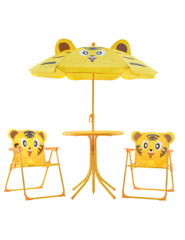 Image of Set Giardino Bambini 4pz Tavolo Sedie e Ombrellone Giallo Regolabile 3-6 Anni