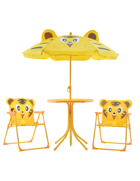 Set Giardino Bambini 4pz Tavolo Sedie e Ombrellone Giallo Regolabile 3-6 Anni