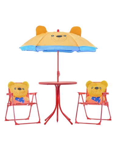 Set Giardino Bambini 4pz Tavolo Sedie e Ombrellone Regolabile Rosso 3-6 Anni