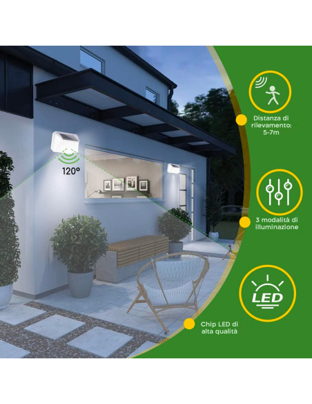 Lampada Solare LED da Parete Applique Luce Fredda Sensore di Movimento