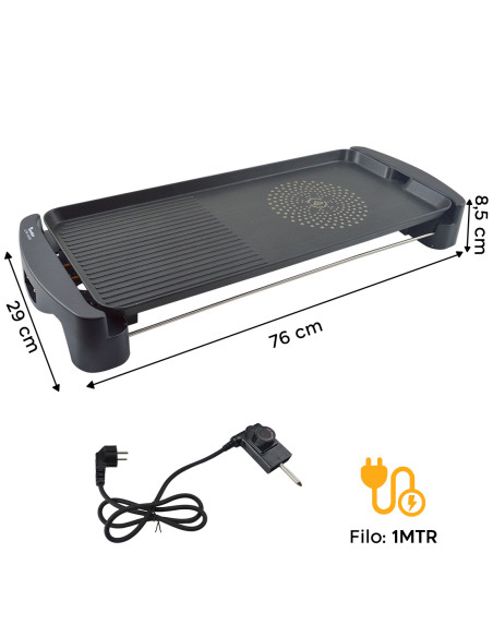 Piastra Elettrica Alluminio Bistecchiera Antiaderente 2200W Extralarge 65.5x29cm