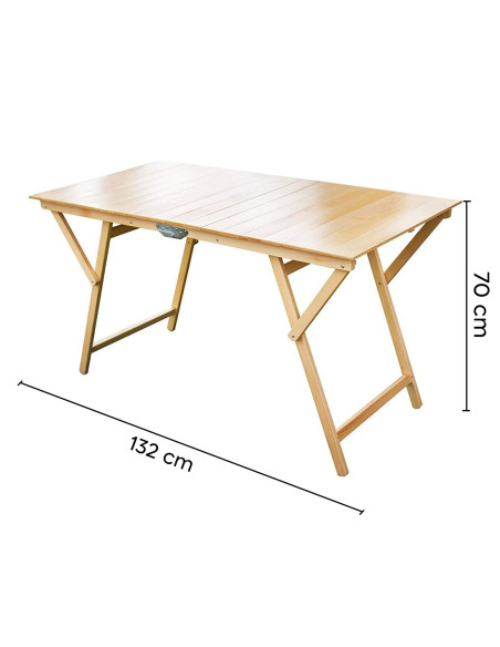 Tavolo pieghevole 132 x 70 cm in legno naturale richiudibile tavolo da giardino