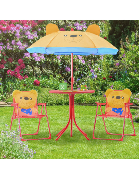 Set Giardino Bambini 4pz Tavolo Sedie e Ombrellone Regolabile Rosso 3-6 Anni