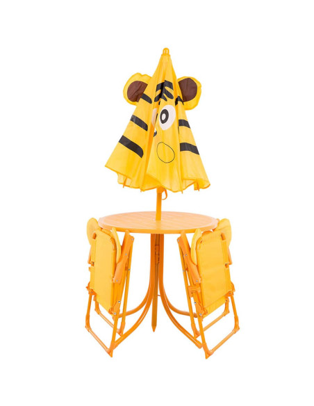 Set Giardino Bambini 4pz Tavolo Sedie e Ombrellone Giallo Regolabile 3-6 Anni