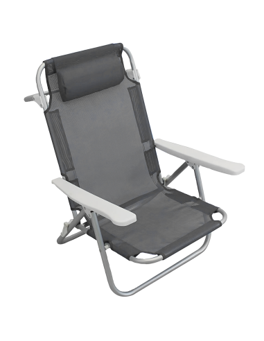 Sedia Sdraio Spiaggina da Mare in Textilene con Cuscino Reclinabile in Alluminio Grigio