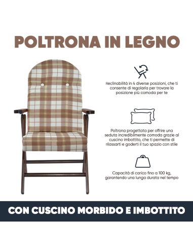 Poltrona in Legno AMALFI Sedia Reclinabile...