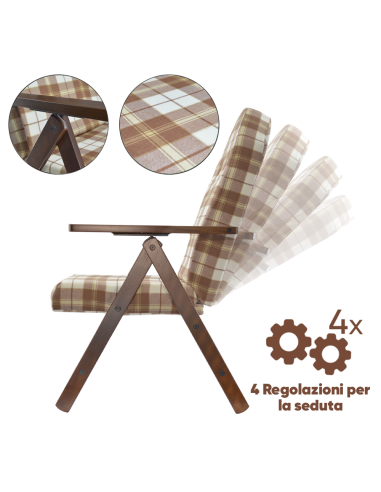 Poltrona in Legno AMALFI Sedia Reclinabile...