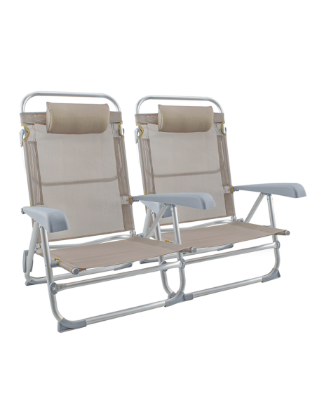 2pz Sedia Sdraio Spiaggina Mare Textilene con Cuscino Reclinabile in Alluminio