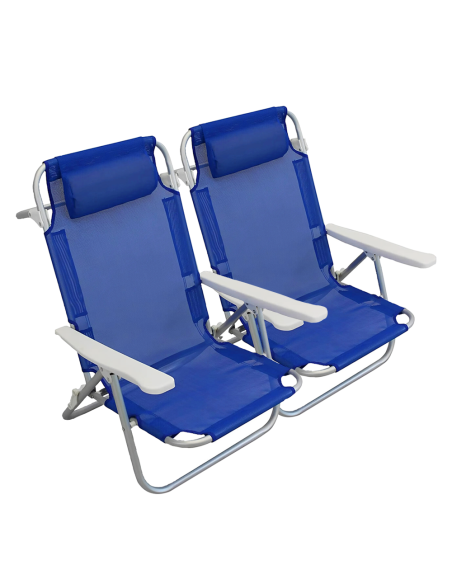 2pz Sedia Sdraio Spiaggina Mare Textilene con Cuscino Reclinabile in Alluminio