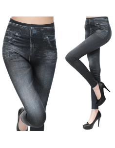 3pz Leggings Donna Effetto Jeans GIADA 2 Neri 1 Blu... 2