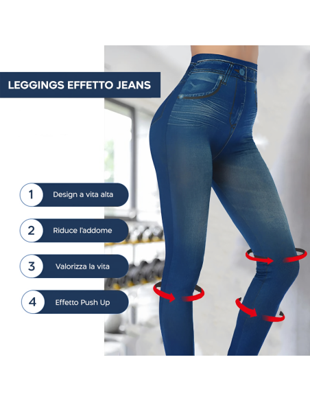 3pz Leggings Donna Effetto Jeans GIADA 2 Neri 1 Blu Jeggings Modellante Slim Fit